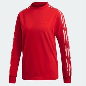 adidas Women's Red Long Sleeve Tee with White Stripe Accents